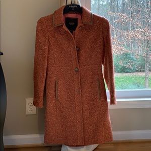 Coach Orange Tweed and Brown Leather Trim Coat